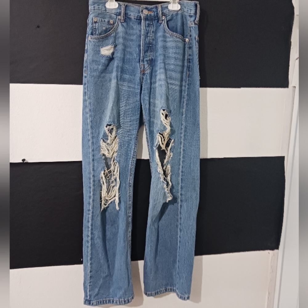 Aeropostale Women 90's baggy medium blue destroyed jeans - Picture 2 of 15